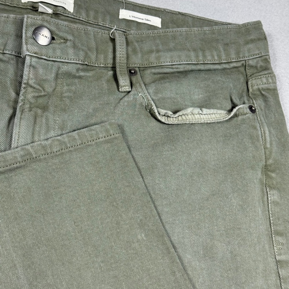 Frame Denim L'Homme Slim Jeans Deep Army Green Mens 38 Stretch Pants